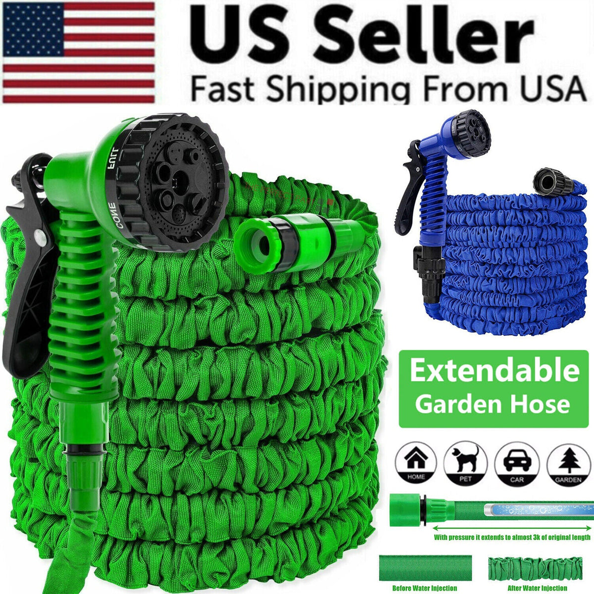 Expandable Flexible Garden Hose with Spray Nozzle