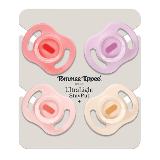 Tommee Tippee Ultra-Light StayPut Pacifiers – 0–6 Months, Pack of 4