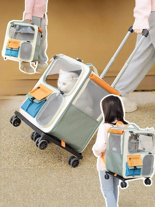 3-in-1 Rolling Pet Carrier Backpack with Telescopic Handle