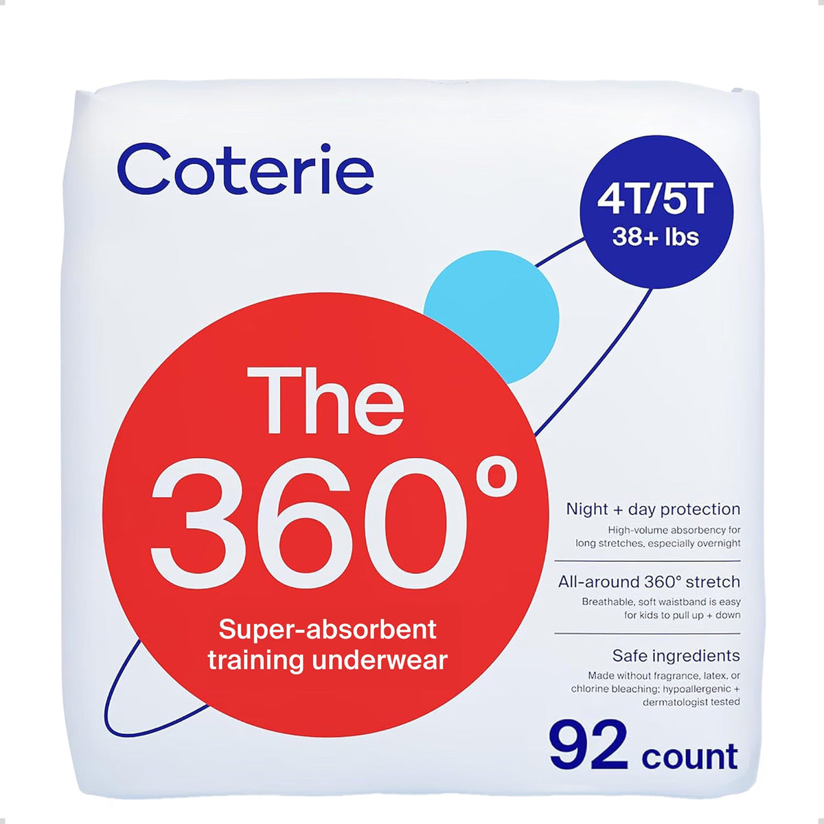 Coterie The 360° Pull-On Training Pants | Size 4T/5T (38+ lbs), 92 Count