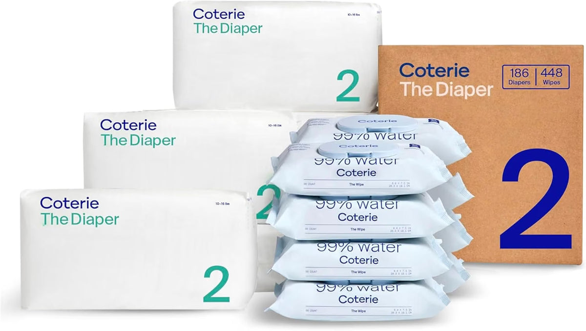 Coterie Baby Wipes + Diapers Kit – Size 2, 186 Diapers + 448 Wipes
