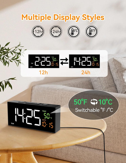 Alarm Clocks for Bedrooms, Digital Clock with Date Temperature and Weekday