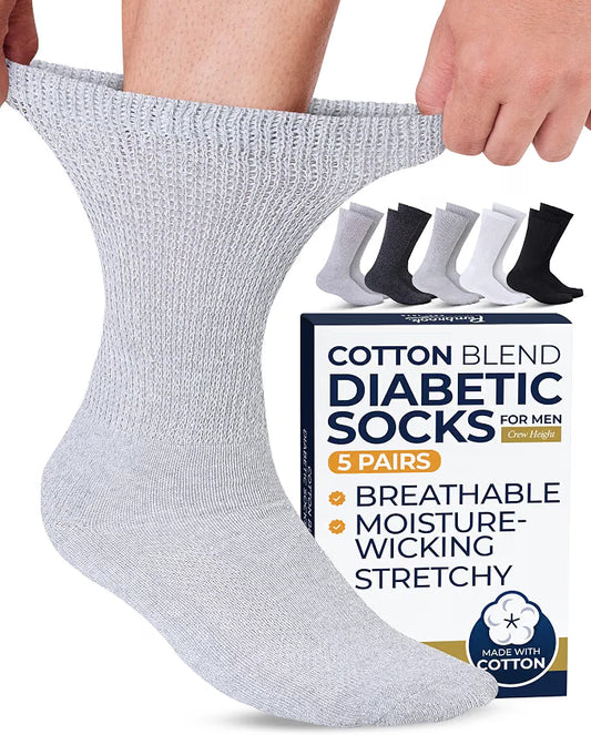 Pembrook® Diabetic Socks for Men, Crew Non-Binding and Loose Fit - 5 Pairs