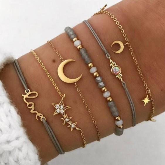 Crystal Celestial Marble 6 Piece Bracelet Set